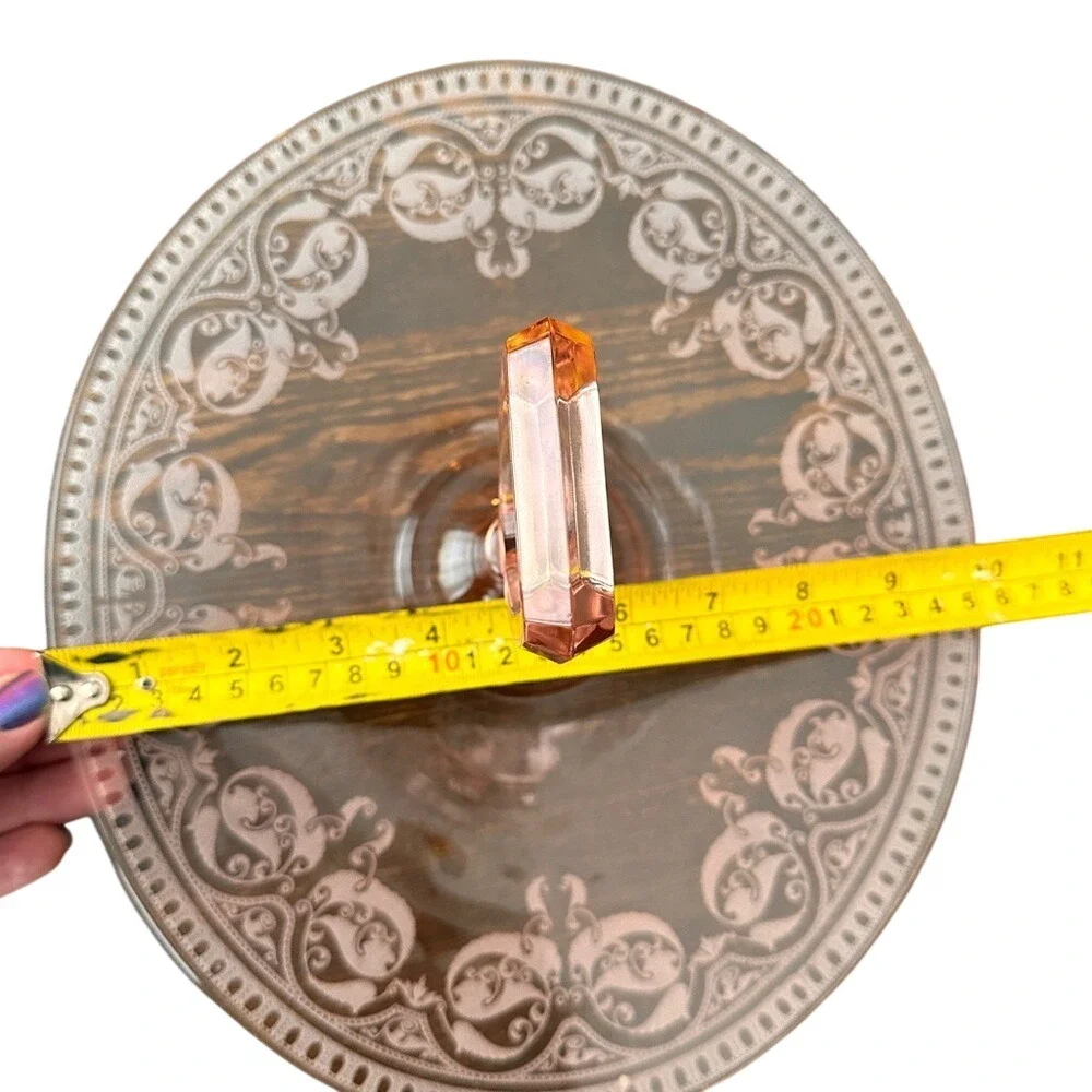 Vintage Pink Depression Glass Center Handle Server Tray Etched Peacock 10.5 In